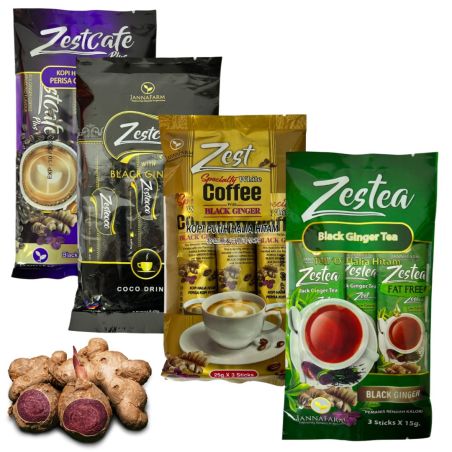 Confezione di caffè bianco, tè, cioccolato, cappuccino a base di zenzero nero